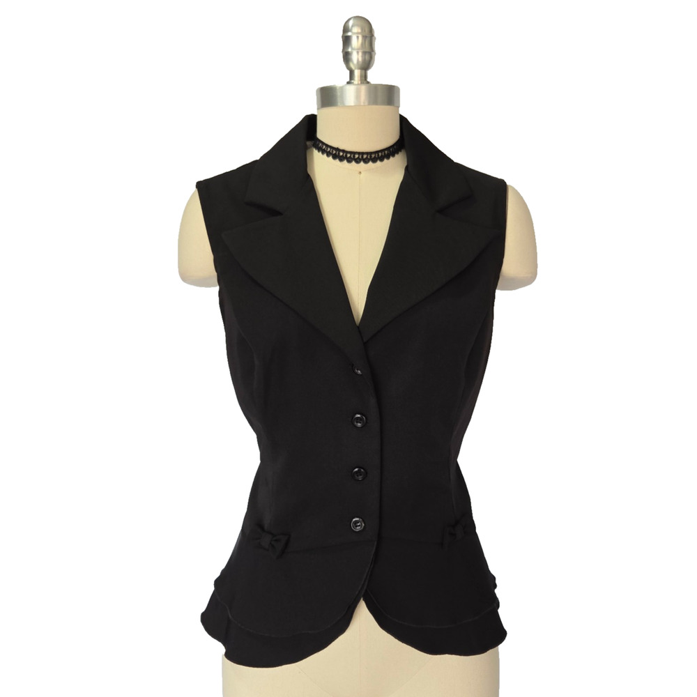 Vintage 90s Black Vest Size L 11/12 Goth Gothic Button Front Career Corpcore